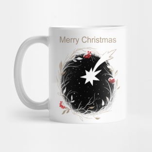 Christmas Star Red Berries Wreath Mug